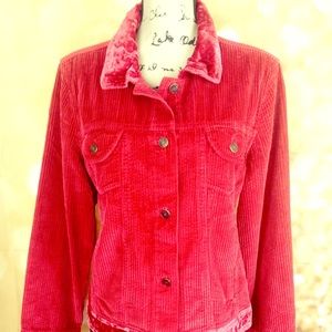 J. Jill Corduroy Red Crushed Velvet Collar Blazer